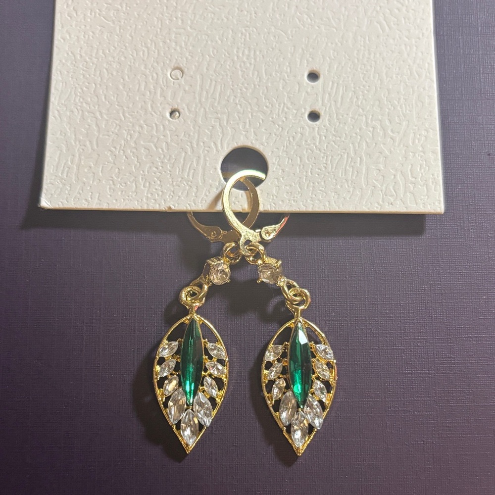 Elegant Gold and Green Leaf Earrings